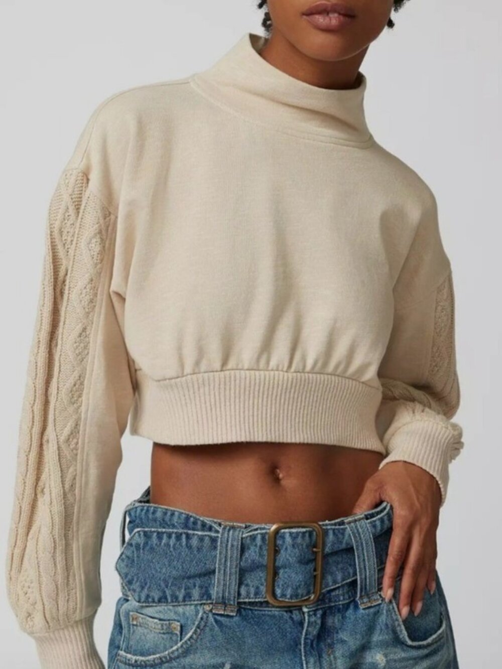 Urban Outfitters Cream Cropped Turtleneck Sweater